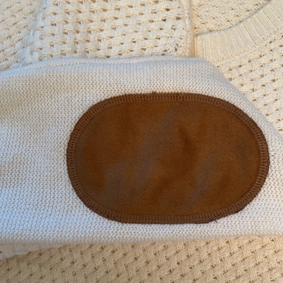 August Mist Cream Small Sweater with Suede Elbow Patches - Picture 4 of 8